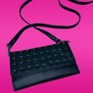 Black Studded Crossbody Wallet Purse